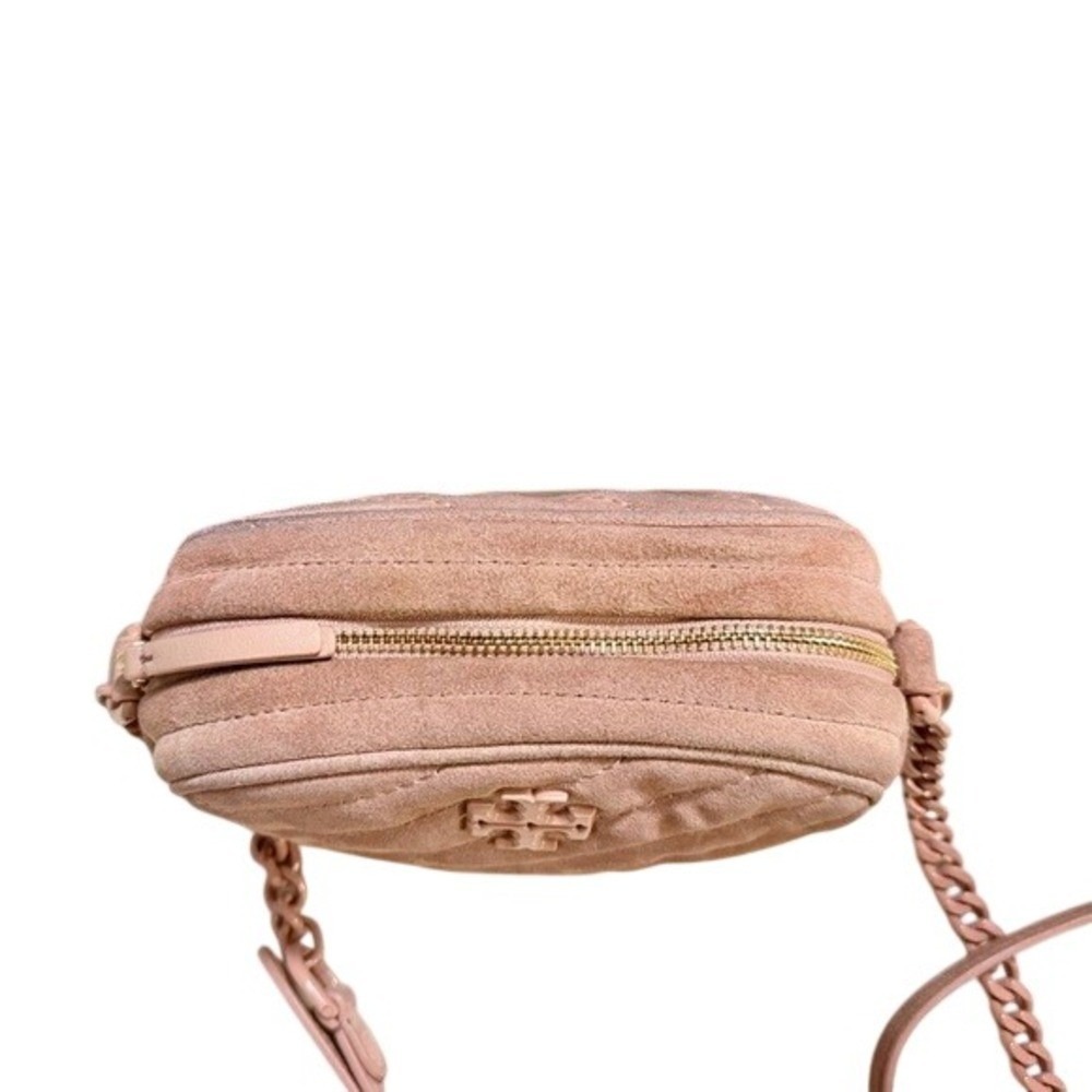 Tory Burch Kira Chevron Small Camera Bag Pink Suede Quilted Crossbody Handbag - Picture 6 of 8